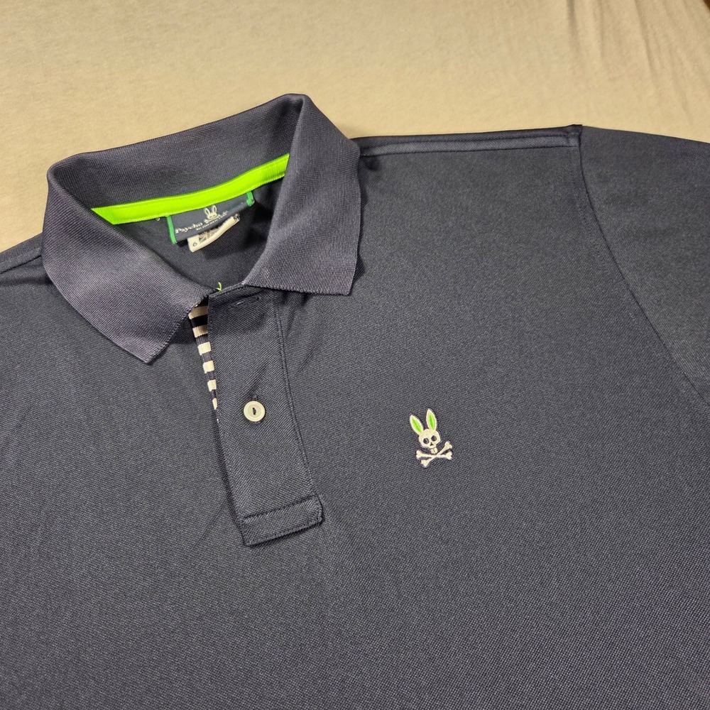 Psycho Bunny Mens Navy Blue Short Sleeve Polo Shirt B6K322P1PB Size 6 Large